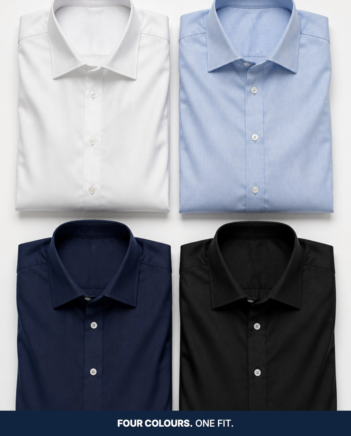 The Big Boy's Shirt folded in white, light blue, navy and black